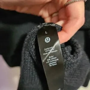 LULULEMON Textured Knit Crewneck Sweater Heathered Black Coolmax Blend Size L