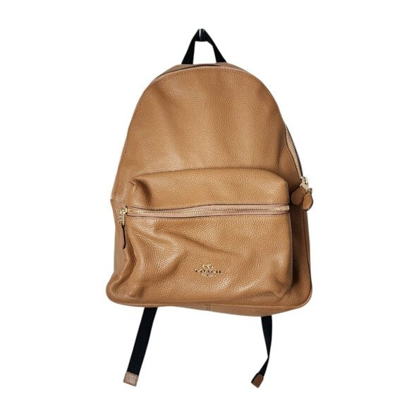 COACH Charlie Pebble Leather Backpack Saddle Brown Tan Size M
