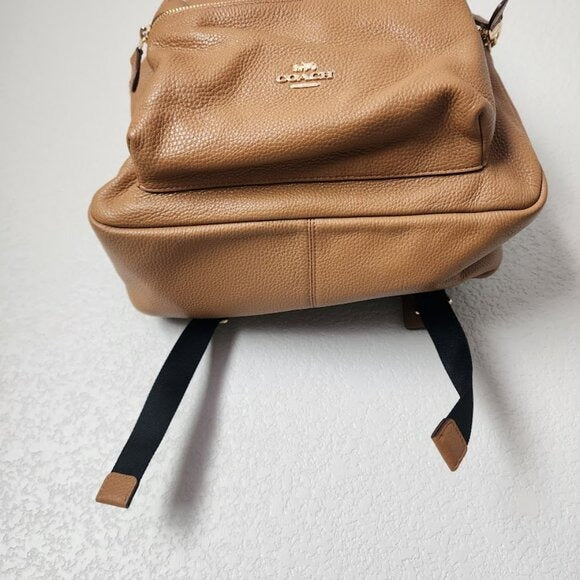 COACH Charlie Pebble Leather Backpack Saddle Brown Tan Size M