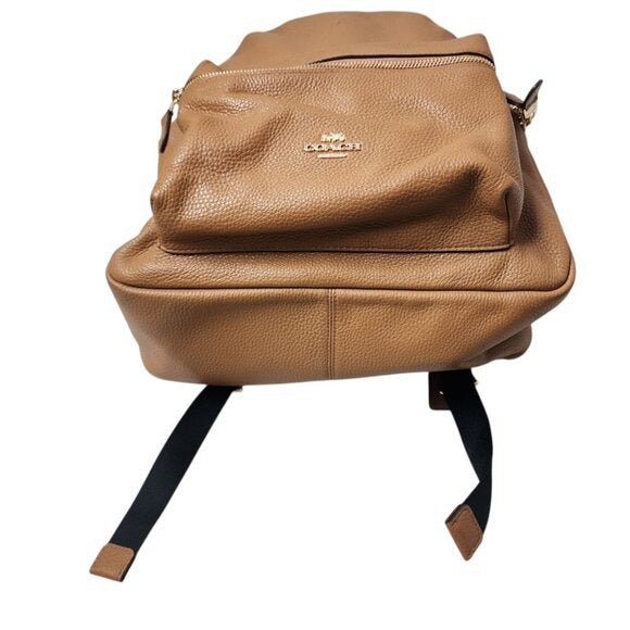 COACH Charlie Pebble Leather Backpack Saddle Brown Tan Size M