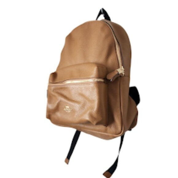 COACH Charlie Pebble Leather Backpack Saddle Brown Tan Size M