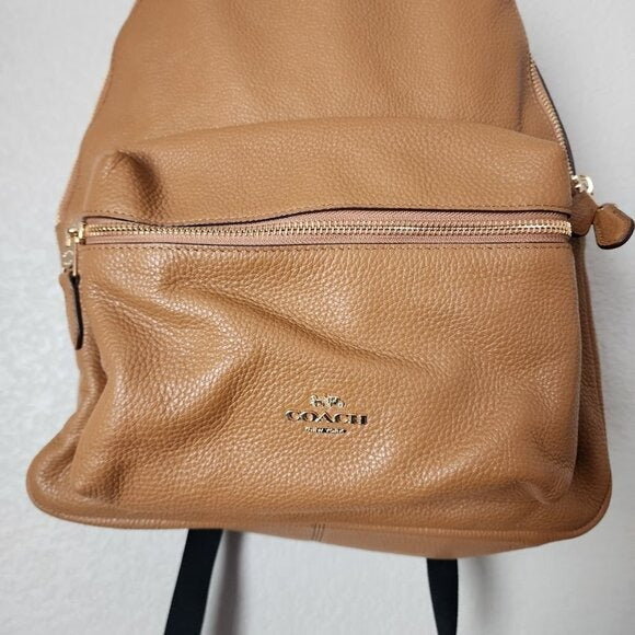COACH Charlie Pebble Leather Backpack Saddle Brown Tan Size M