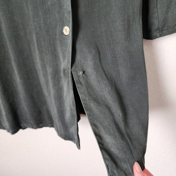 BRYN WALKER 100% tencel forest green button front tunic dress long sleeve M
