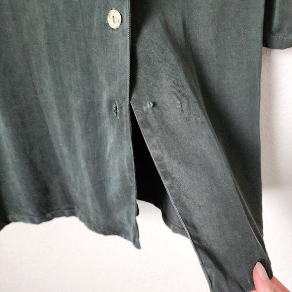 BRYN WALKER 100% tencel forest green button front tunic dress long sleeve M