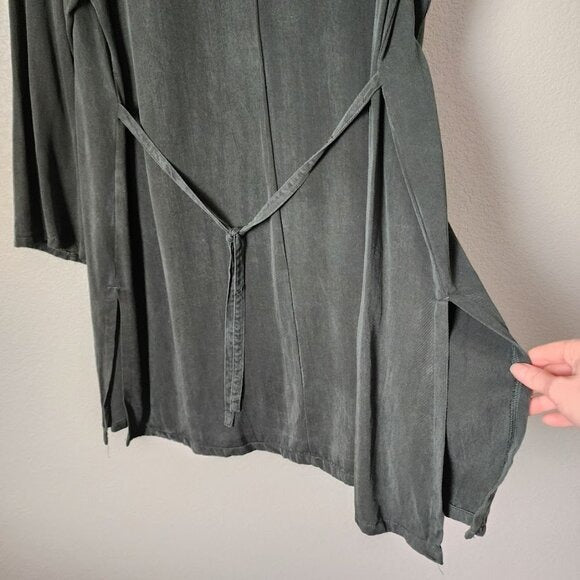 BRYN WALKER 100% tencel forest green button front tunic dress long sleeve M