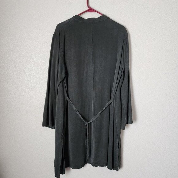 BRYN WALKER 100% tencel forest green button front tunic dress long sleeve M