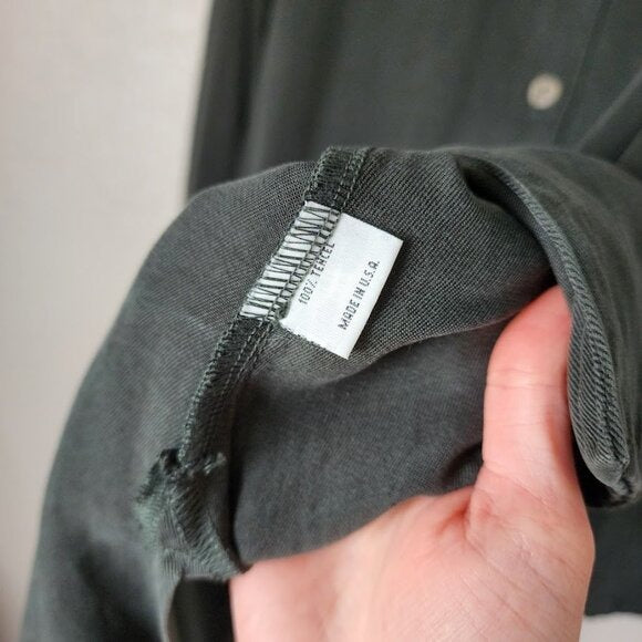 BRYN WALKER 100% tencel forest green button front tunic dress long sleeve M