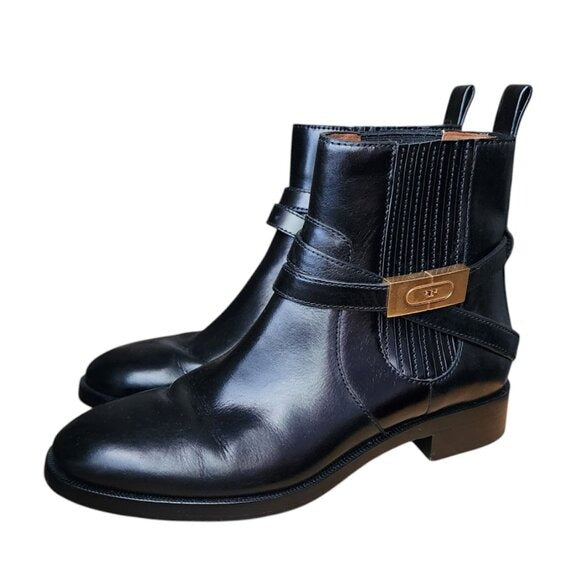 TORY BURCH T Hardwear Chelsea boots in black smooth leather size 8.5