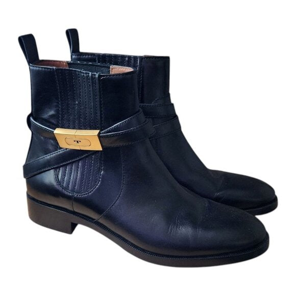 TORY BURCH T Hardwear Chelsea boots in black smooth leather size 8.5
