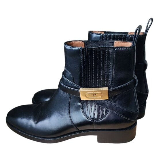 TORY BURCH T Hardwear Chelsea boots in black smooth leather size 8.5