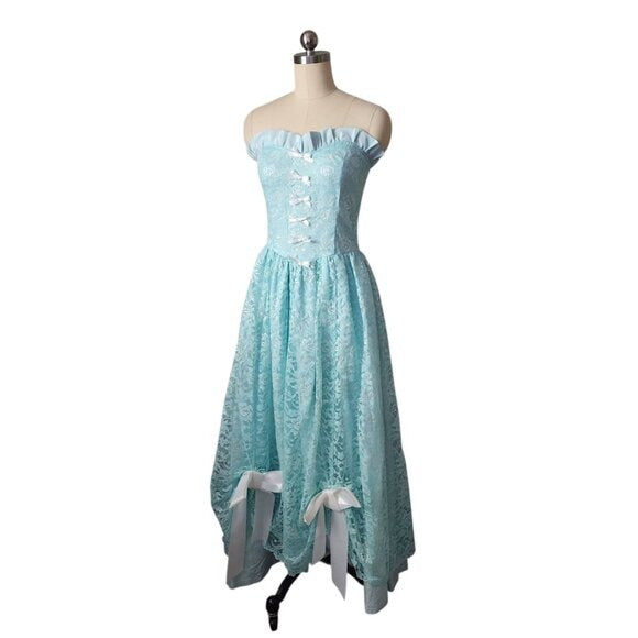 VTG Sweetheart Strapless lace dress Corset Bodice Bows Princess cupcake dress