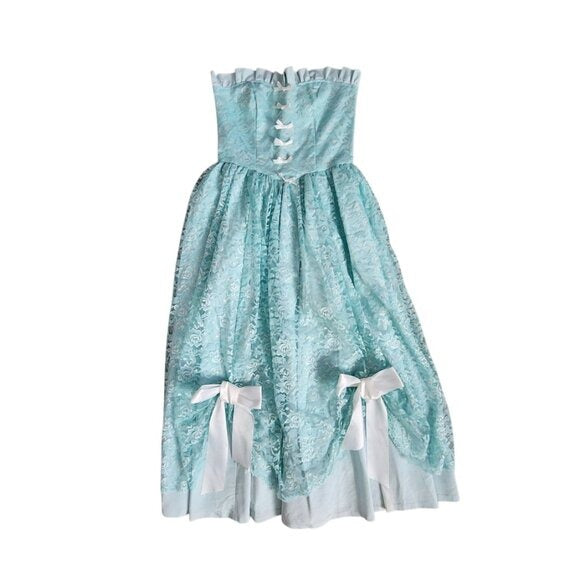 VTG Sweetheart Strapless lace dress Corset Bodice Bows Princess cupcake dress