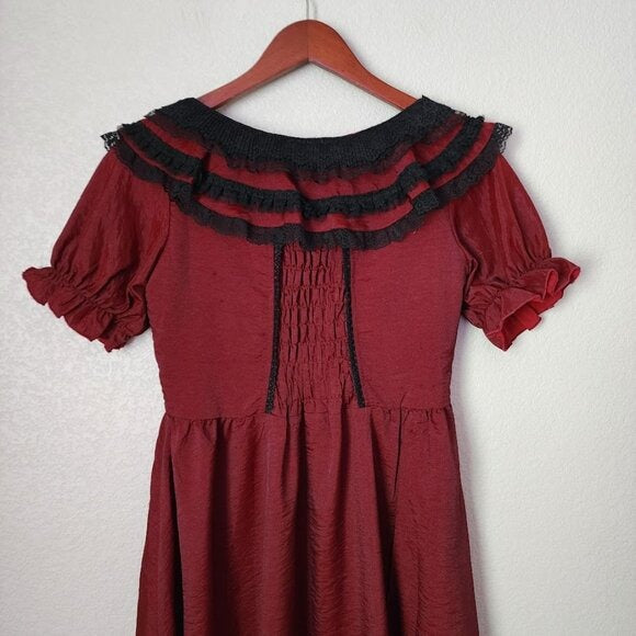 DARK IN LOVE Goth Vampire victorian Style Lace Ruffle black red dress size L