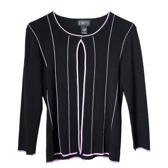 FINITY VINTAGE 90s single button cardigan sweater slinky knit black stripe M