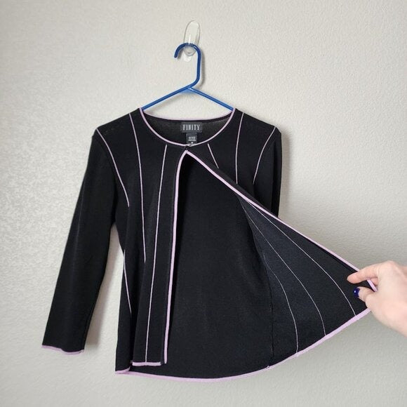 FINITY VINTAGE 90s single button cardigan sweater slinky knit black stripe M