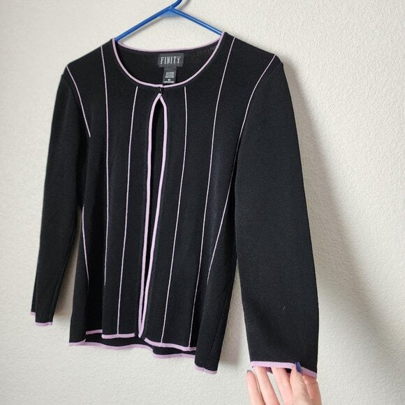 FINITY VINTAGE 90s single button cardigan sweater slinky knit black stripe M