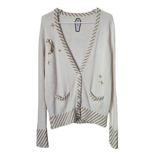 DROP DEAD Vampire Bat Goddess Cardigan Sweater moon stars halloween in cream M