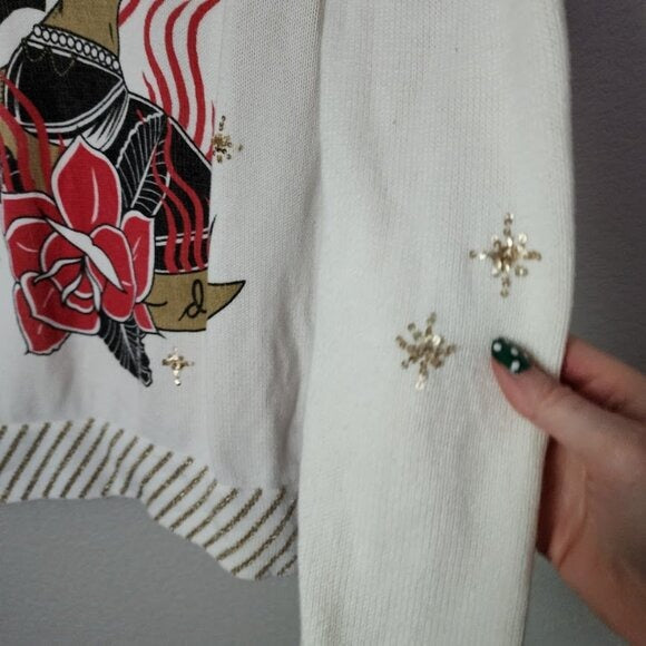 DROP DEAD Vampire Bat Goddess Cardigan Sweater moon stars halloween in cream M