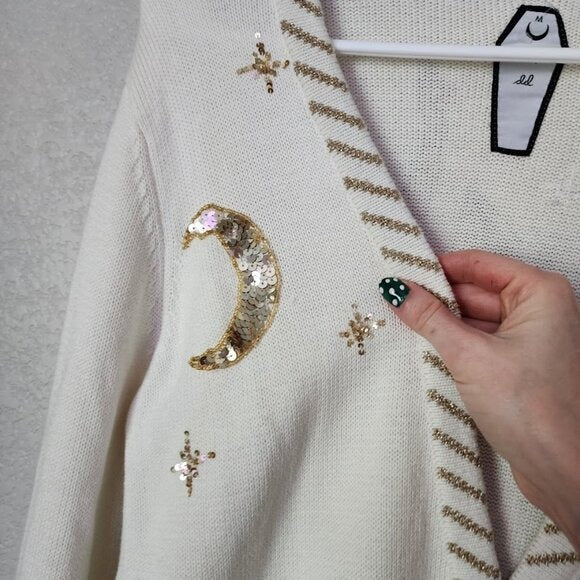 DROP DEAD Vampire Bat Goddess Cardigan Sweater moon stars halloween in cream M
