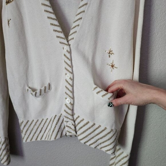 DROP DEAD Vampire Bat Goddess Cardigan Sweater moon stars halloween in cream M