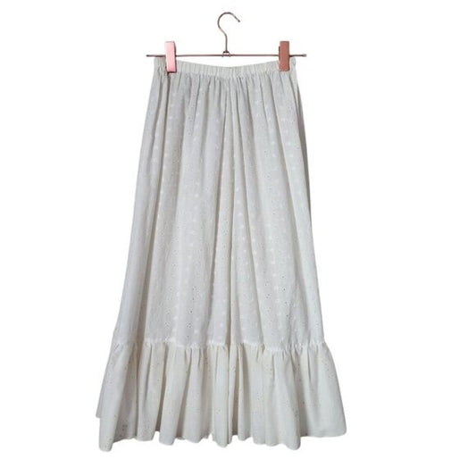 VINTAGE handmade Prairie Eyelet midi Bedsheet skirt ruffle hemline skirt