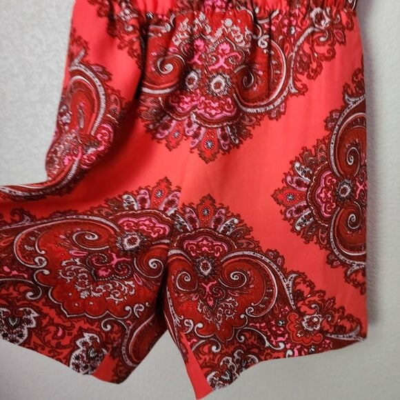 BANANA REPUBLIC paisley romper in red and pink resort wear size 2 TALL