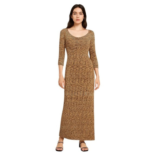 MAG Y2K 100% Silk Chevron Knit Maxi Dress Missoni Style Boho Resortwear Size M