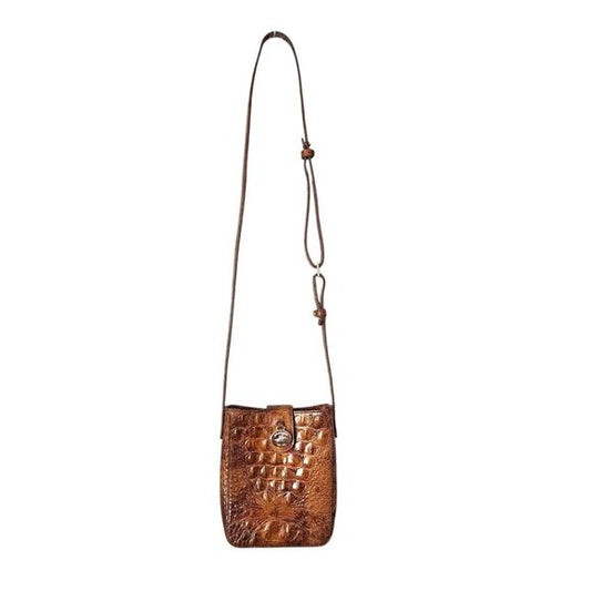 BRAHMIN Marley Crossbody in Pecan Croc Embossed leather mini bag