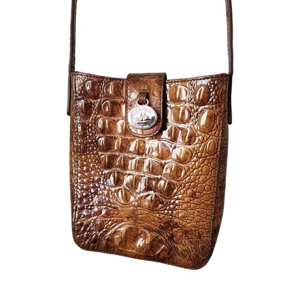 BRAHMIN Marley Crossbody in Pecan Croc Embossed leather mini bag