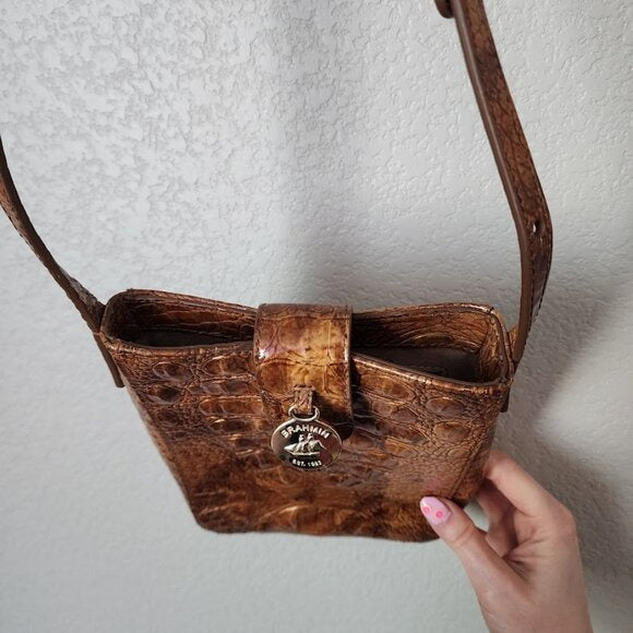 BRAHMIN Marley Crossbody in Pecan Croc Embossed leather mini bag