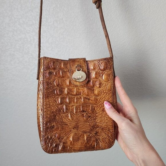 BRAHMIN Marley Crossbody in Pecan Croc Embossed leather mini bag