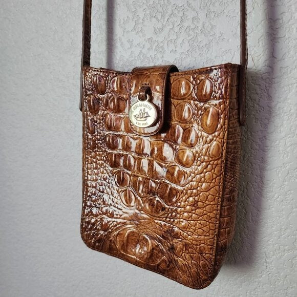 BRAHMIN Marley Crossbody in Pecan Croc Embossed leather mini bag