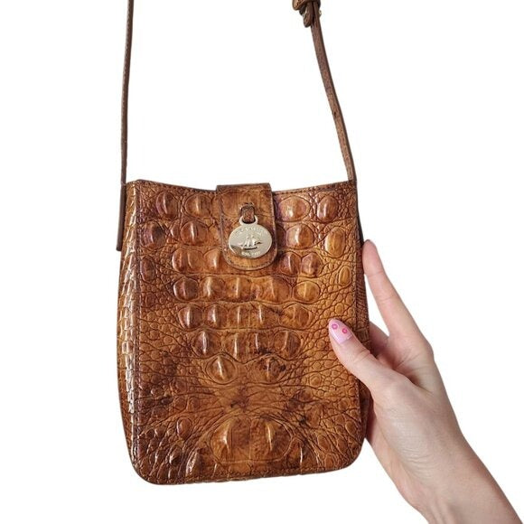 BRAHMIN Marley Crossbody in Pecan Croc Embossed leather mini bag