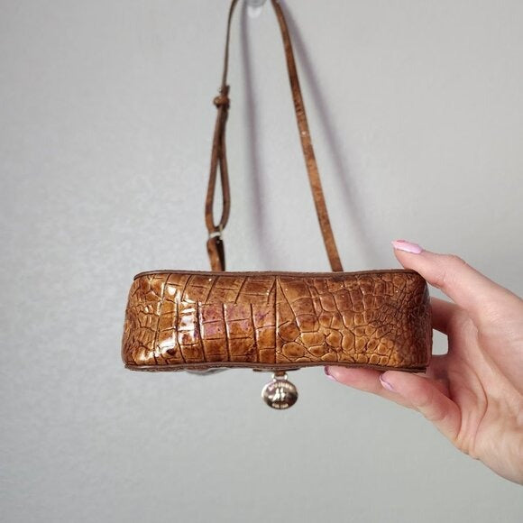 BRAHMIN Marley Crossbody in Pecan Croc Embossed leather mini bag