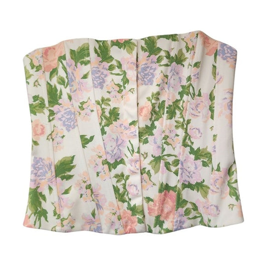 ZARA Cottagecore light floral structured hook and eye corset top XS