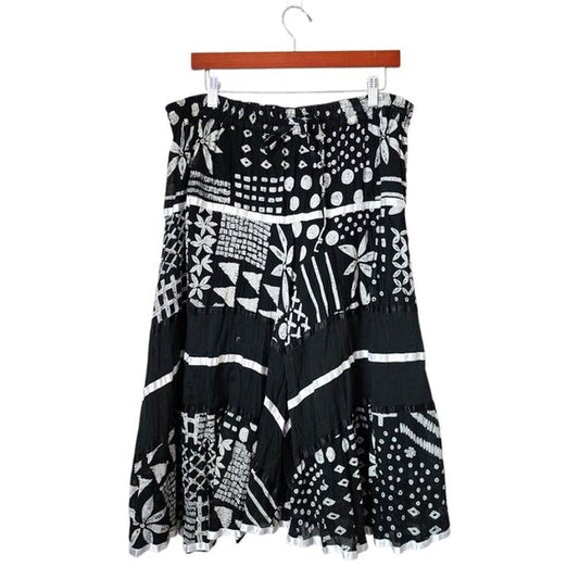 KEREN HART VINTAGE broomskirt ribbon flowy midi skirt black white boho witchy OS