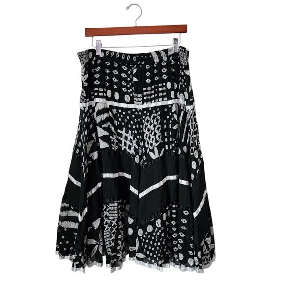 KEREN HART VINTAGE broomskirt ribbon flowy midi skirt black white boho witchy OS