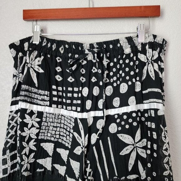 KEREN HART VINTAGE broomskirt ribbon flowy midi skirt black white boho witchy OS