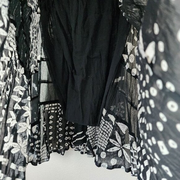 KEREN HART VINTAGE broomskirt ribbon flowy midi skirt black white boho witchy OS