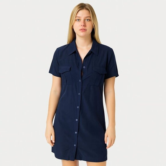 HUGO BUSCATI VINTAGE 90s washed silk dress Navy Button Down Shirt Dress Size 12