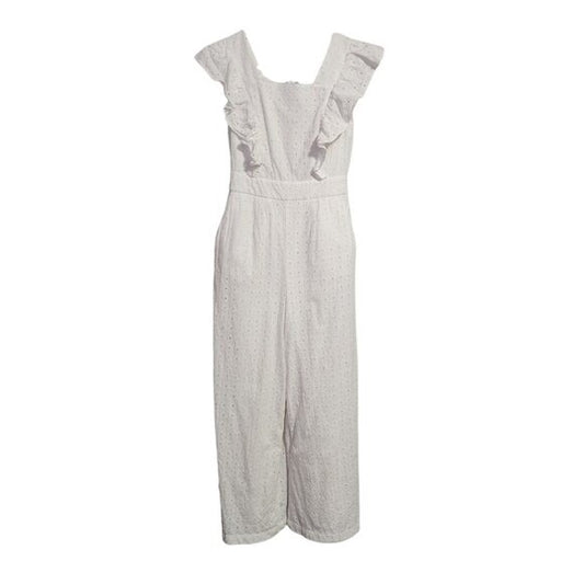 RACHEL PARCELL White Ruffle Eyelet Lace Tie Back jumpsuit Bridal boho XS