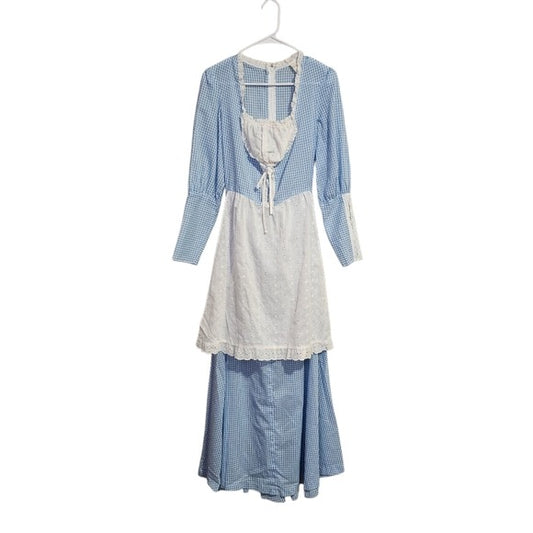 VINTAGE 70's Gingham Pioneer Apron Dress Eyelet Milkmaid maxi dress