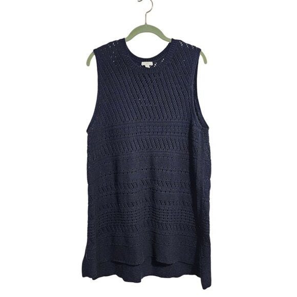 J.JILL knit sweater tunic in dark navy blue cotton linen blend size L