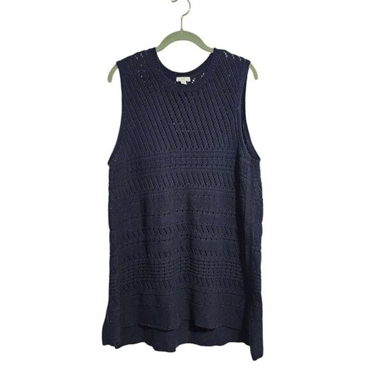 J.JILL knit sweater tunic in dark navy blue cotton linen blend size L