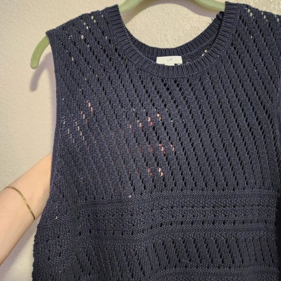 J.JILL knit sweater tunic in dark navy blue cotton linen blend size L