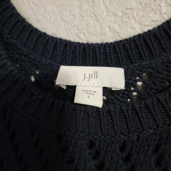 J.JILL knit sweater tunic in dark navy blue cotton linen blend size L