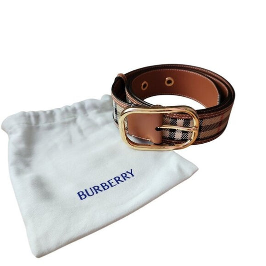 BURBERRY Vintage check and leather belt gold tone hard wear size M