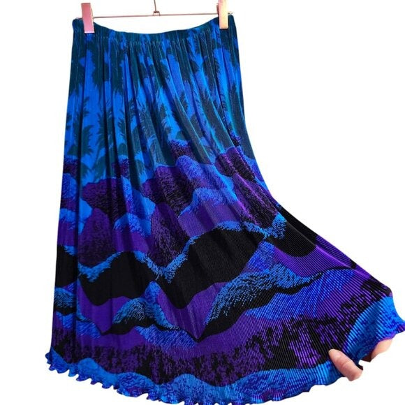 ARCHA PAIRS x VINTAGE 60's Plisse micro pleated skirt blouse set blue purple