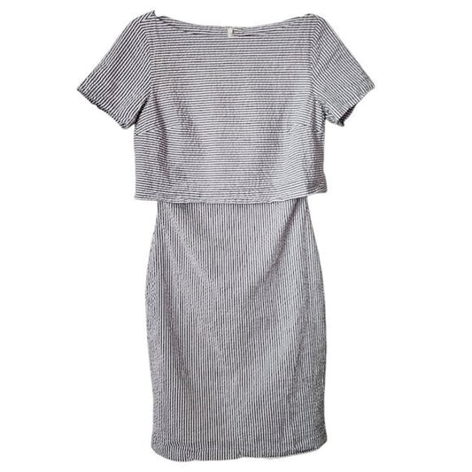 BANANA REPUBLIC Seersucker Layered Dress white grey nautical sailor preppy 0