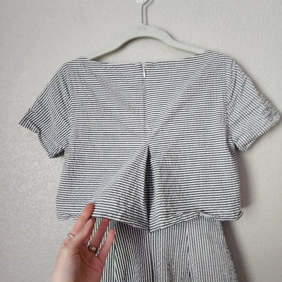 BANANA REPUBLIC Seersucker Layered Dress white grey nautical sailor preppy 0